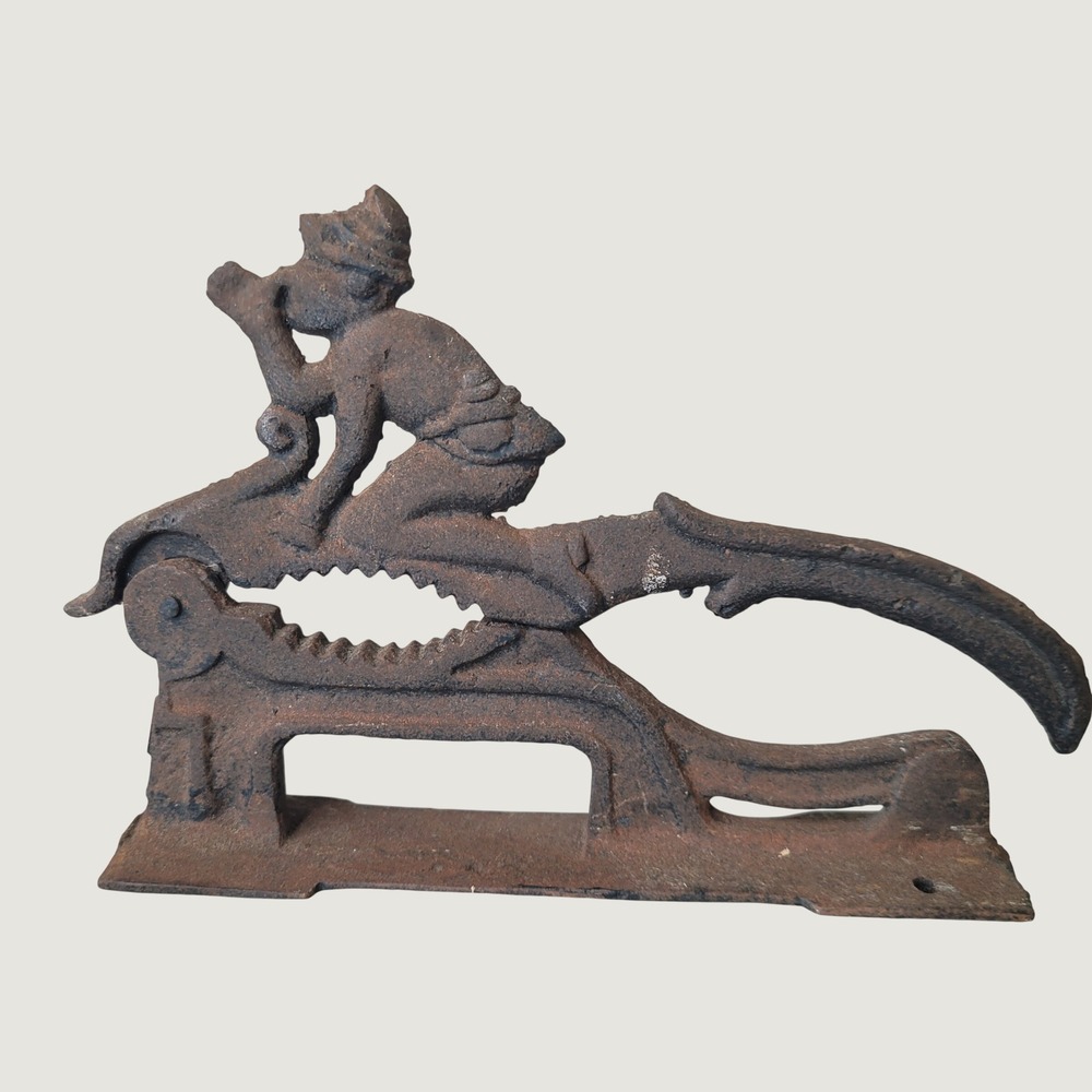 Antique Cast Iron Nutcracker Figural Man Riding Crocodile Alligator Rustic Tool